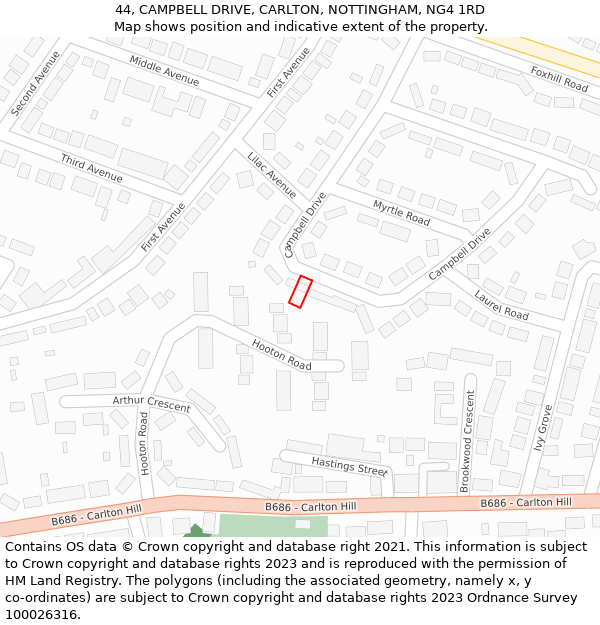 44, CAMPBELL DRIVE, CARLTON, NOTTINGHAM, NG4 1RD: Location map and indicative extent of plot