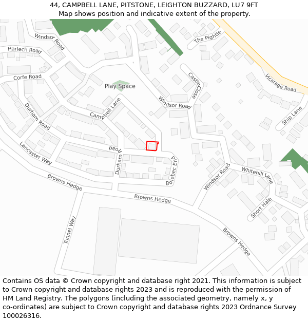 44, CAMPBELL LANE, PITSTONE, LEIGHTON BUZZARD, LU7 9FT: Location map and indicative extent of plot