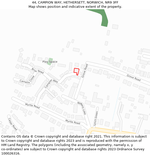 44, CAMPION WAY, HETHERSETT, NORWICH, NR9 3FF: Location map and indicative extent of plot