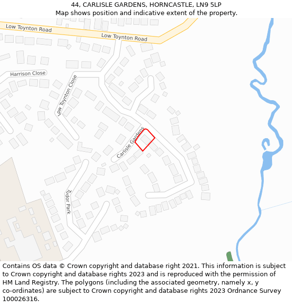 44, CARLISLE GARDENS, HORNCASTLE, LN9 5LP: Location map and indicative extent of plot