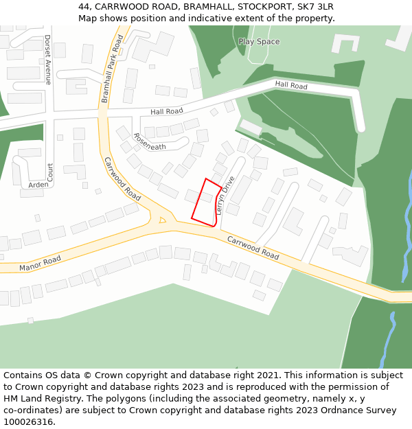 44, CARRWOOD ROAD, BRAMHALL, STOCKPORT, SK7 3LR: Location map and indicative extent of plot