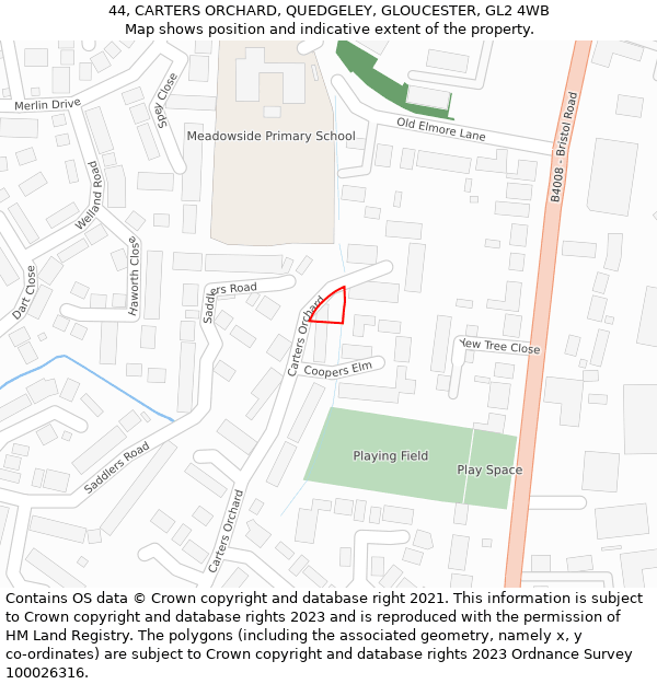 44, CARTERS ORCHARD, QUEDGELEY, GLOUCESTER, GL2 4WB: Location map and indicative extent of plot