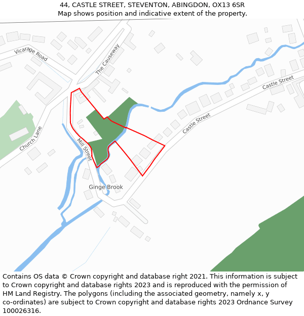 44, CASTLE STREET, STEVENTON, ABINGDON, OX13 6SR: Location map and indicative extent of plot