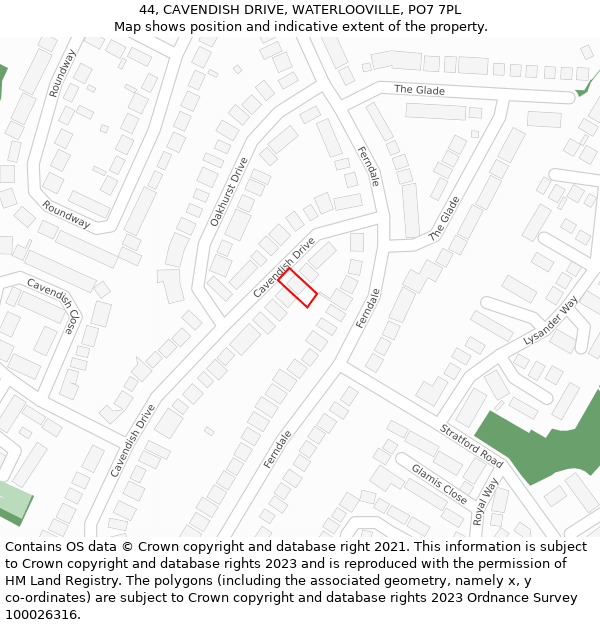 44, CAVENDISH DRIVE, WATERLOOVILLE, PO7 7PL: Location map and indicative extent of plot