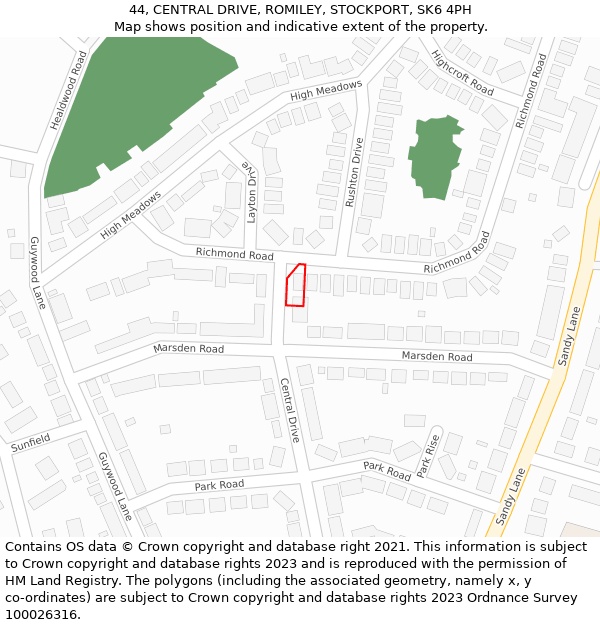 44, CENTRAL DRIVE, ROMILEY, STOCKPORT, SK6 4PH: Location map and indicative extent of plot