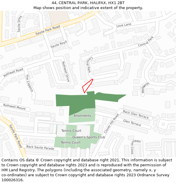 44, CENTRAL PARK, HALIFAX, HX1 2BT: Location map and indicative extent of plot