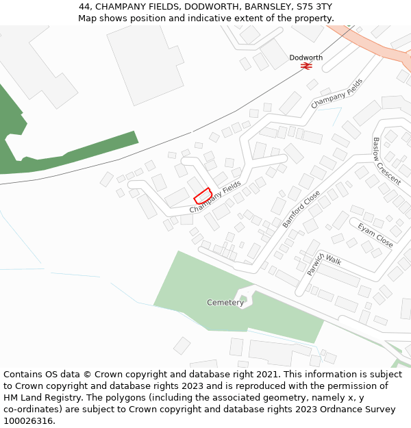 44, CHAMPANY FIELDS, DODWORTH, BARNSLEY, S75 3TY: Location map and indicative extent of plot