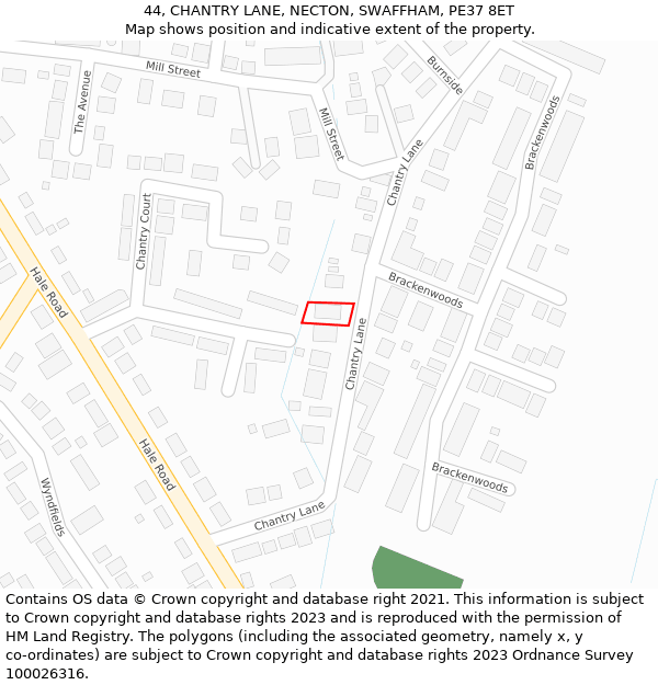 44, CHANTRY LANE, NECTON, SWAFFHAM, PE37 8ET: Location map and indicative extent of plot