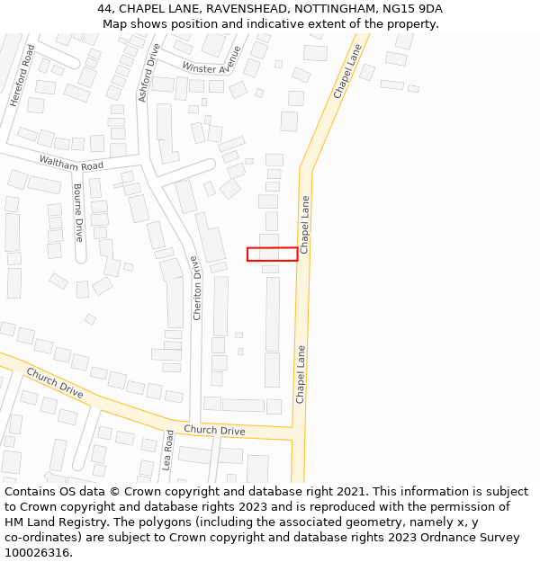 44, CHAPEL LANE, RAVENSHEAD, NOTTINGHAM, NG15 9DA: Location map and indicative extent of plot