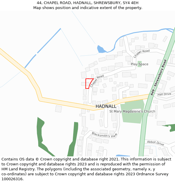 44, CHAPEL ROAD, HADNALL, SHREWSBURY, SY4 4EH: Location map and indicative extent of plot