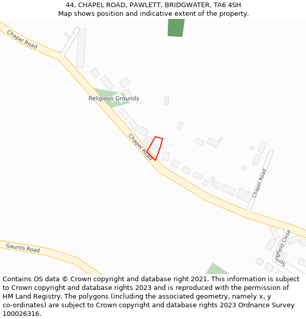 44, CHAPEL ROAD, PAWLETT, BRIDGWATER, TA6 4SH: Location map and indicative extent of plot