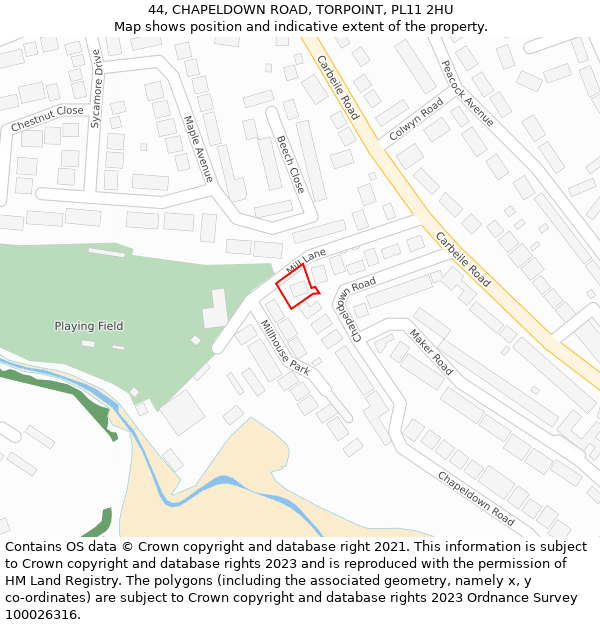 44, CHAPELDOWN ROAD, TORPOINT, PL11 2HU: Location map and indicative extent of plot