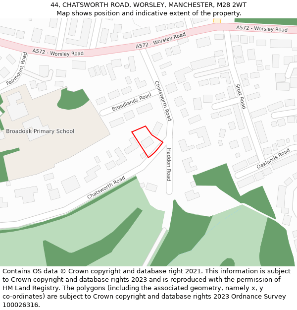 44, CHATSWORTH ROAD, WORSLEY, MANCHESTER, M28 2WT: Location map and indicative extent of plot