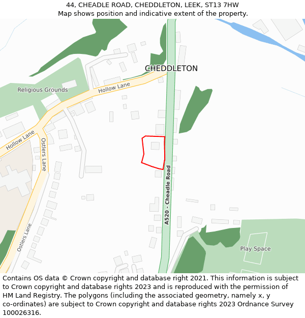 44, CHEADLE ROAD, CHEDDLETON, LEEK, ST13 7HW: Location map and indicative extent of plot