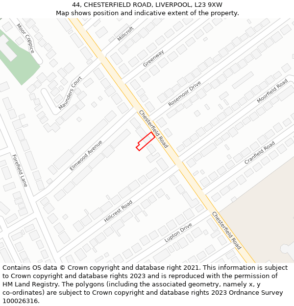 44, CHESTERFIELD ROAD, LIVERPOOL, L23 9XW: Location map and indicative extent of plot