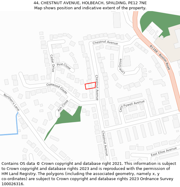 44, CHESTNUT AVENUE, HOLBEACH, SPALDING, PE12 7NE: Location map and indicative extent of plot
