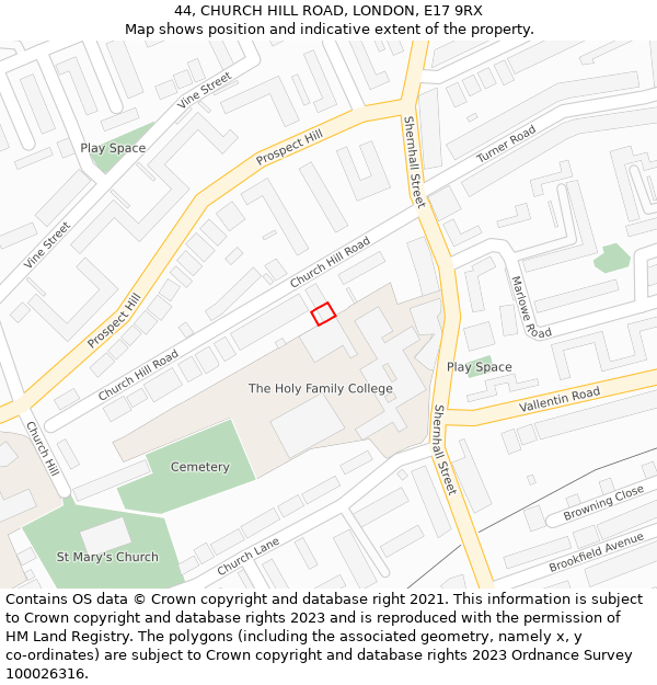44, CHURCH HILL ROAD, LONDON, E17 9RX: Location map and indicative extent of plot