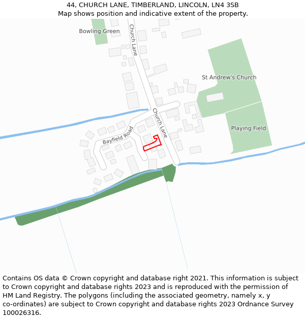 44, CHURCH LANE, TIMBERLAND, LINCOLN, LN4 3SB: Location map and indicative extent of plot