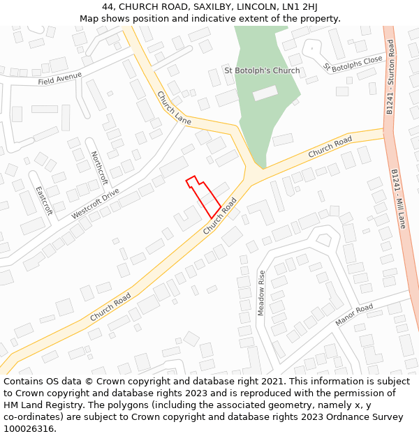44, CHURCH ROAD, SAXILBY, LINCOLN, LN1 2HJ: Location map and indicative extent of plot