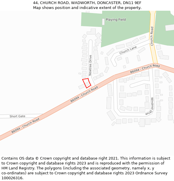 44, CHURCH ROAD, WADWORTH, DONCASTER, DN11 9EF: Location map and indicative extent of plot