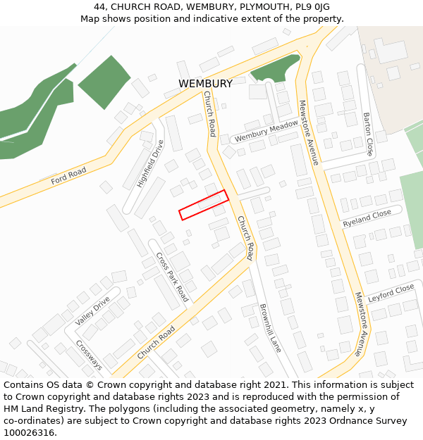 44, CHURCH ROAD, WEMBURY, PLYMOUTH, PL9 0JG: Location map and indicative extent of plot