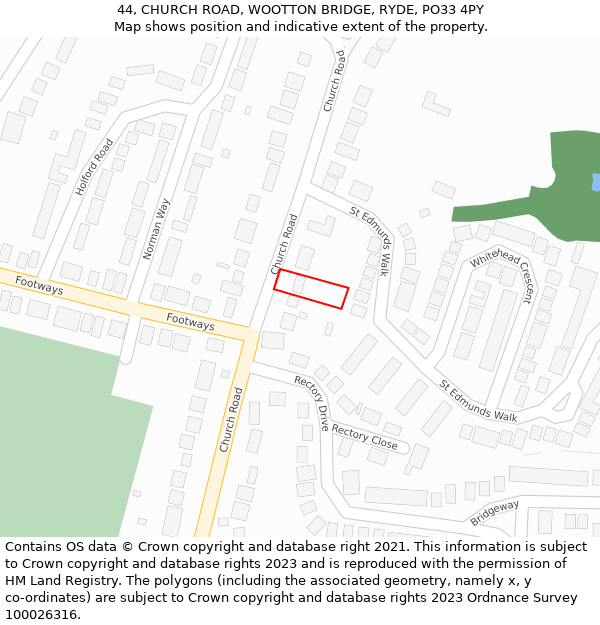 44, CHURCH ROAD, WOOTTON BRIDGE, RYDE, PO33 4PY: Location map and indicative extent of plot