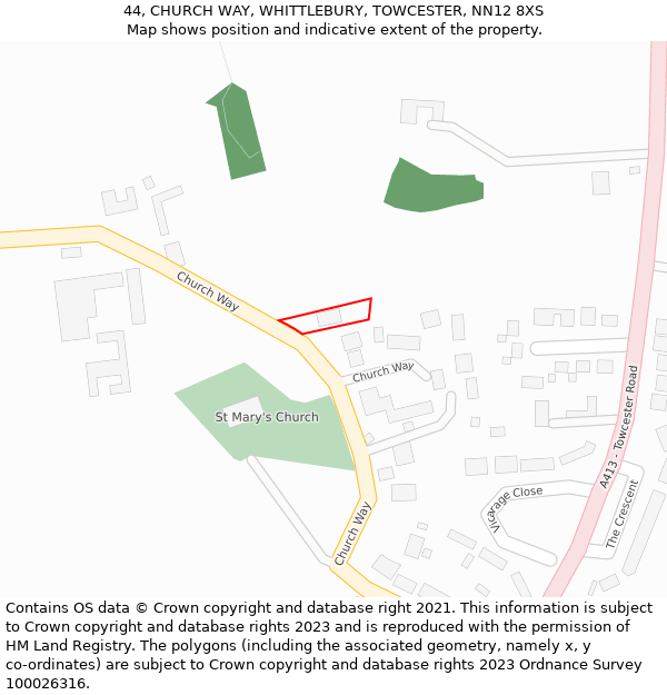 44, CHURCH WAY, WHITTLEBURY, TOWCESTER, NN12 8XS: Location map and indicative extent of plot