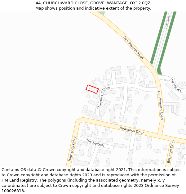 44, CHURCHWARD CLOSE, GROVE, WANTAGE, OX12 0QZ: Location map and indicative extent of plot