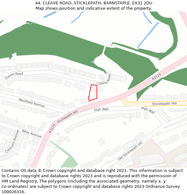 44, CLEAVE ROAD, STICKLEPATH, BARNSTAPLE, EX31 2DU: Location map and indicative extent of plot
