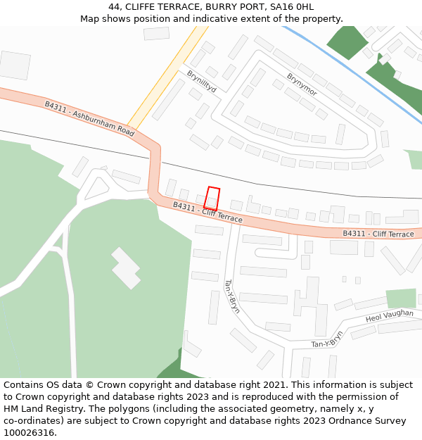 44, CLIFFE TERRACE, BURRY PORT, SA16 0HL: Location map and indicative extent of plot