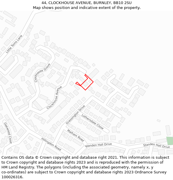 44, CLOCKHOUSE AVENUE, BURNLEY, BB10 2SU: Location map and indicative extent of plot