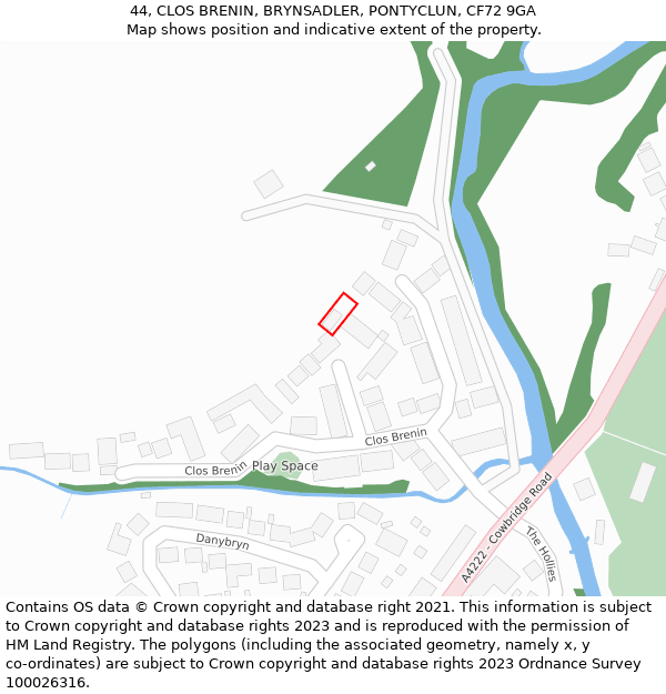 44, CLOS BRENIN, BRYNSADLER, PONTYCLUN, CF72 9GA: Location map and indicative extent of plot