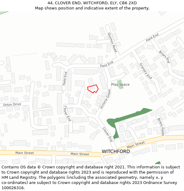 44, CLOVER END, WITCHFORD, ELY, CB6 2XD: Location map and indicative extent of plot