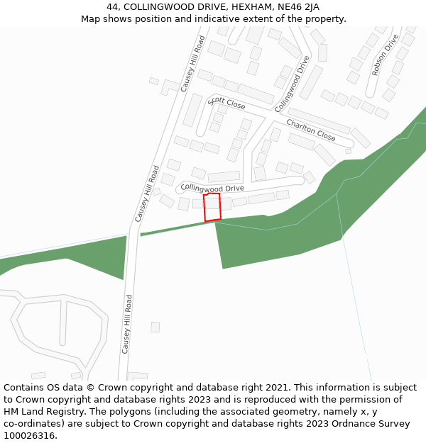 44, COLLINGWOOD DRIVE, HEXHAM, NE46 2JA: Location map and indicative extent of plot