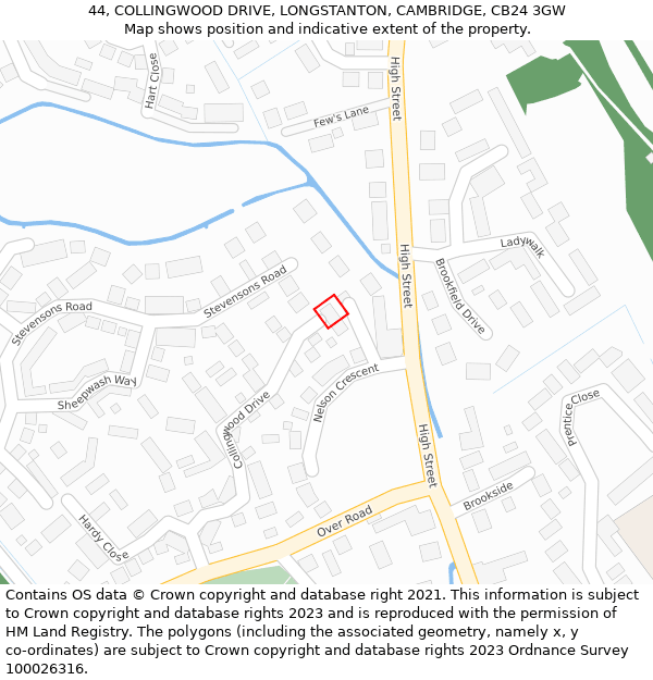 44, COLLINGWOOD DRIVE, LONGSTANTON, CAMBRIDGE, CB24 3GW: Location map and indicative extent of plot