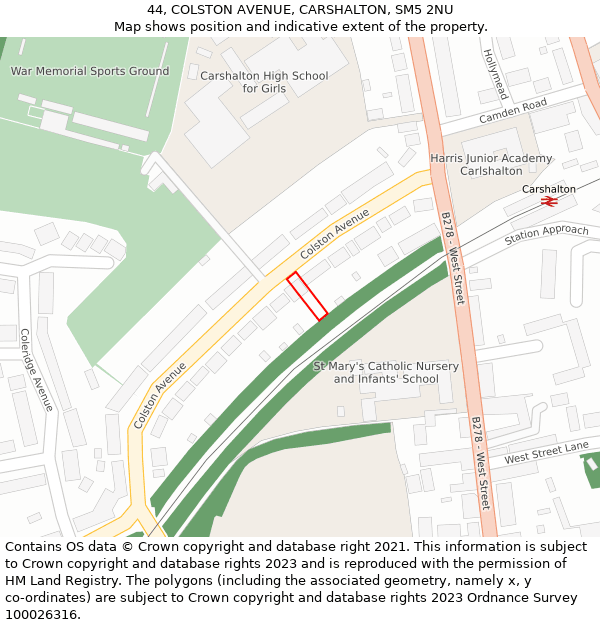 44, COLSTON AVENUE, CARSHALTON, SM5 2NU: Location map and indicative extent of plot