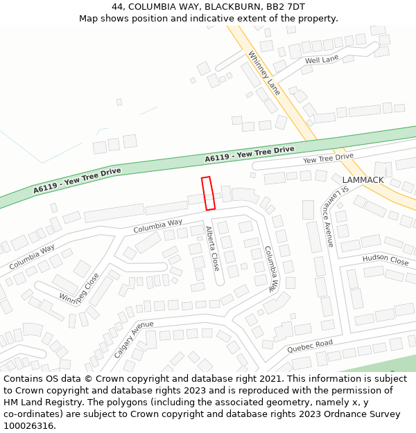 44, COLUMBIA WAY, BLACKBURN, BB2 7DT: Location map and indicative extent of plot