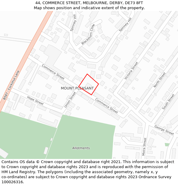 44, COMMERCE STREET, MELBOURNE, DERBY, DE73 8FT: Location map and indicative extent of plot