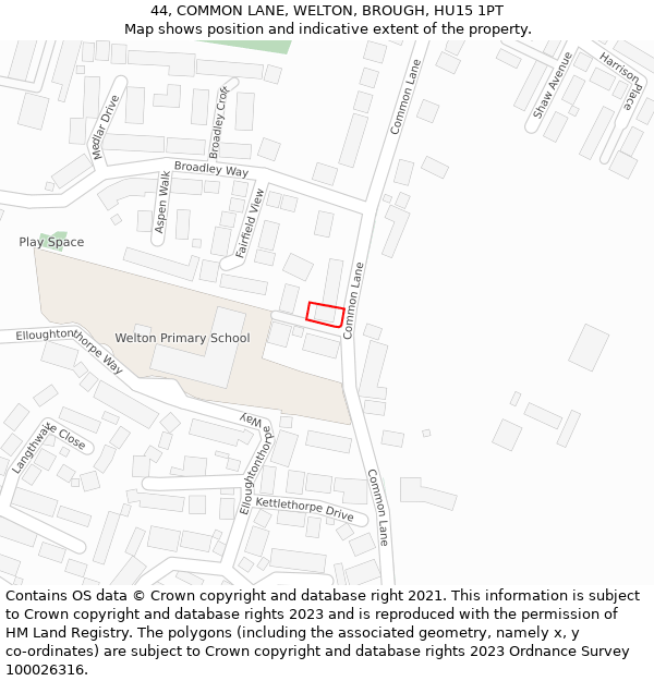 44, COMMON LANE, WELTON, BROUGH, HU15 1PT: Location map and indicative extent of plot