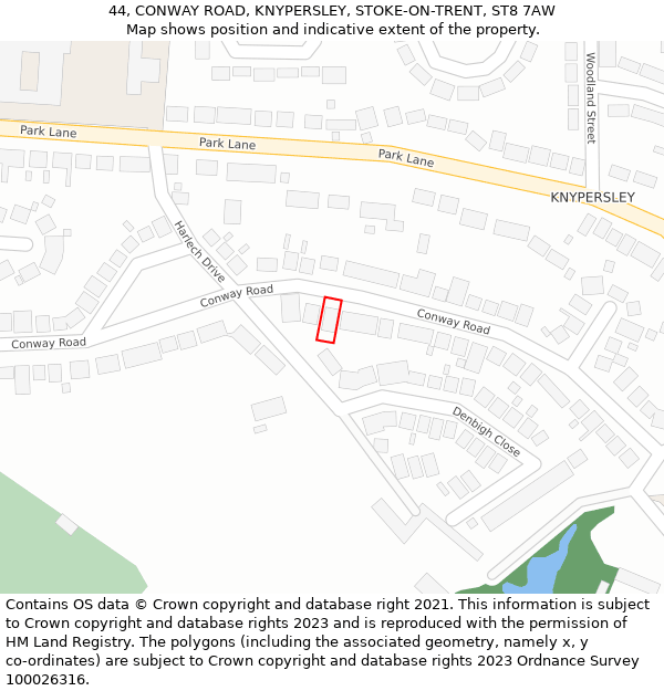 44, CONWAY ROAD, KNYPERSLEY, STOKE-ON-TRENT, ST8 7AW: Location map and indicative extent of plot