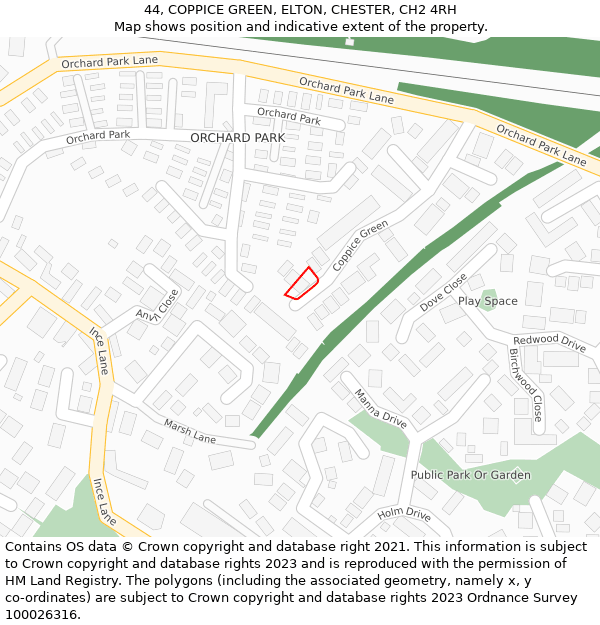 44, COPPICE GREEN, ELTON, CHESTER, CH2 4RH: Location map and indicative extent of plot