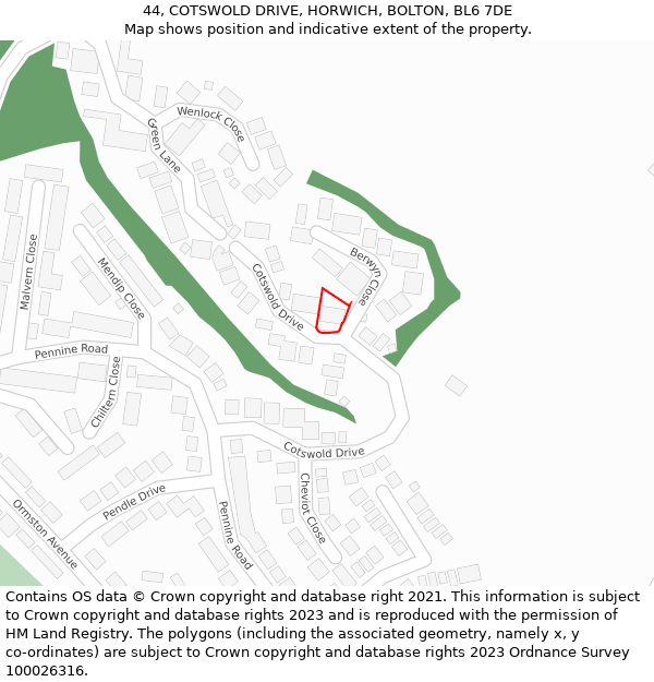 44, COTSWOLD DRIVE, HORWICH, BOLTON, BL6 7DE: Location map and indicative extent of plot