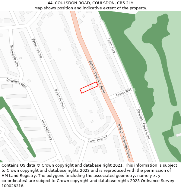 44, COULSDON ROAD, COULSDON, CR5 2LA: Location map and indicative extent of plot