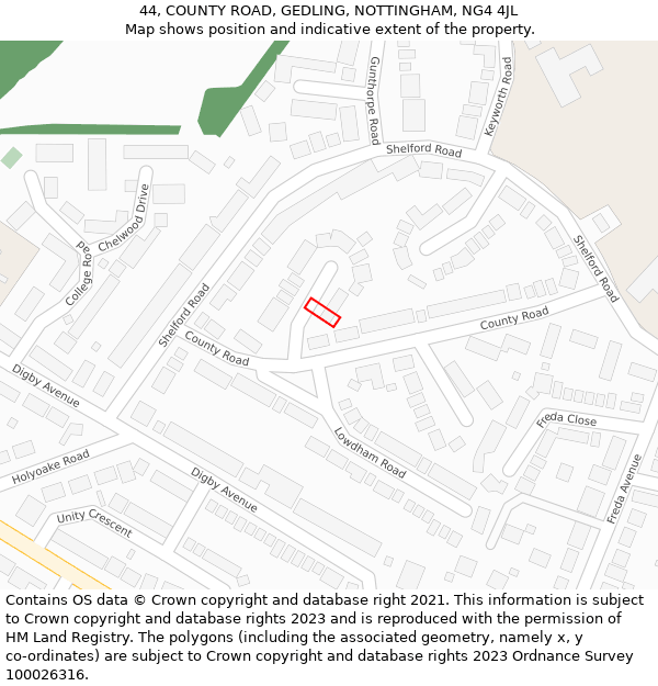 44, COUNTY ROAD, GEDLING, NOTTINGHAM, NG4 4JL: Location map and indicative extent of plot