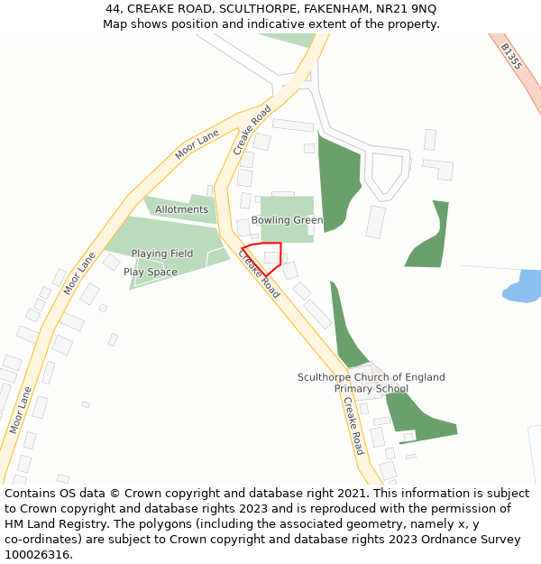 44, CREAKE ROAD, SCULTHORPE, FAKENHAM, NR21 9NQ: Location map and indicative extent of plot