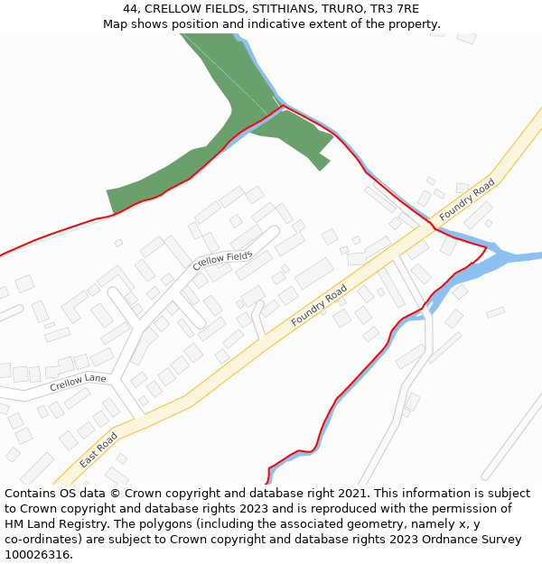 44, CRELLOW FIELDS, STITHIANS, TRURO, TR3 7RE: Location map and indicative extent of plot