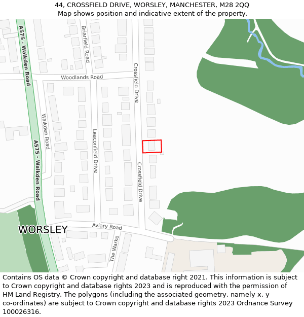 44, CROSSFIELD DRIVE, WORSLEY, MANCHESTER, M28 2QQ: Location map and indicative extent of plot