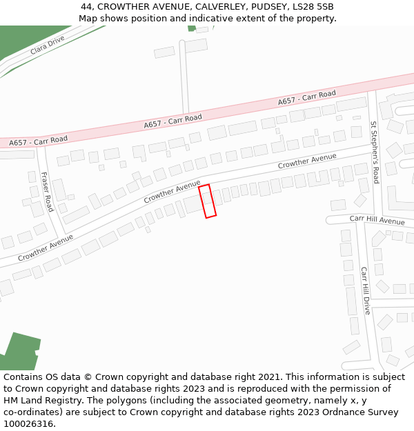 44, CROWTHER AVENUE, CALVERLEY, PUDSEY, LS28 5SB: Location map and indicative extent of plot