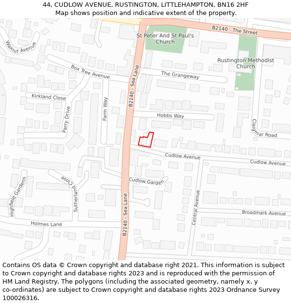 44, CUDLOW AVENUE, RUSTINGTON, LITTLEHAMPTON, BN16 2HF: Location map and indicative extent of plot