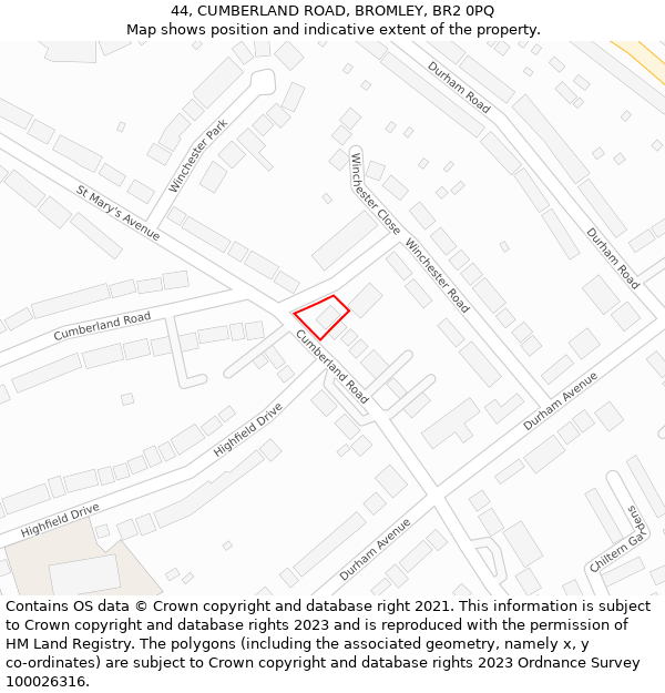 44, CUMBERLAND ROAD, BROMLEY, BR2 0PQ: Location map and indicative extent of plot